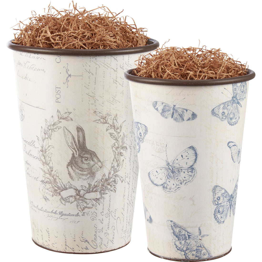 Primitive Spring Rabbit Crest And Butterflies Bucket Set 2 pc