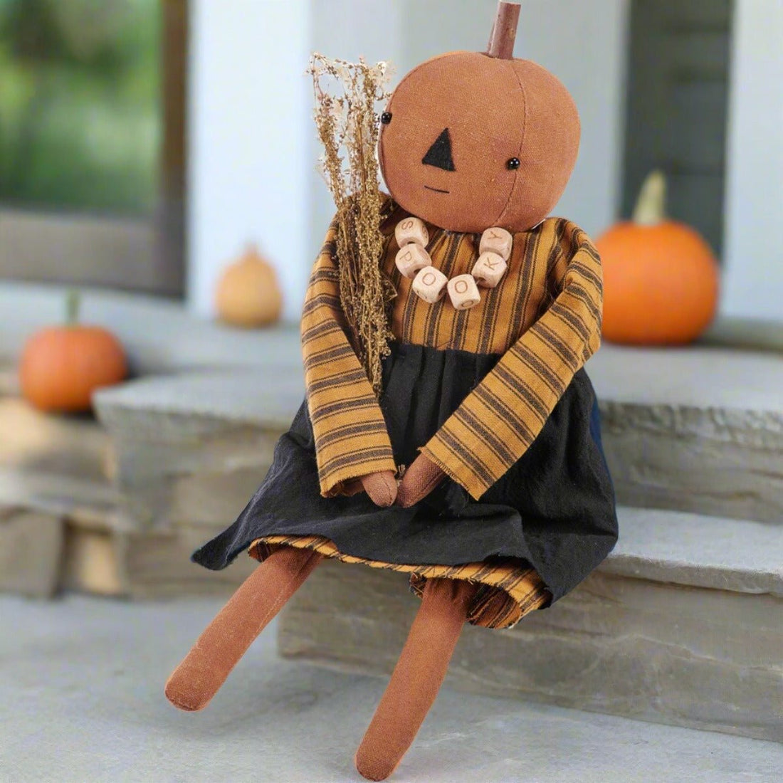 Primitive Country Fall Halloween 13" Fall Spooky Sally Pumpkin Doll - The Primitive Pineapple Collection