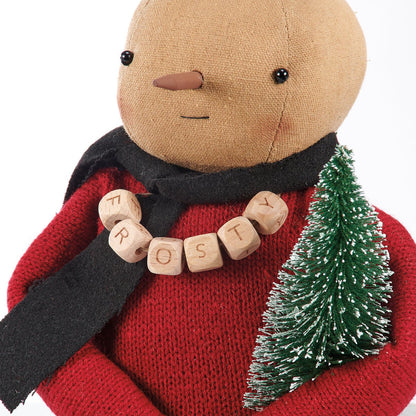 Primitive Christmas Rustic 17&quot; Frosty w/ Bottle Brush Tree Doll - The Primitive Pineapple Collection