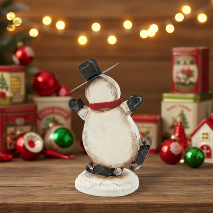 Primitive Christmas Wood Snowman w/ Scarf Skate Chunky Sitter