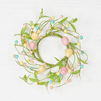 Farmhouse Spring Easter 3.5in Pastel Eggs with Willow Leaves Candle Ring