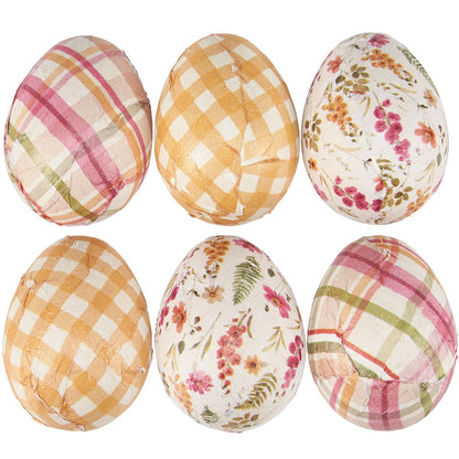 Primitive Spring Easter Life Size Gingham Wooden Eggs 6 pc