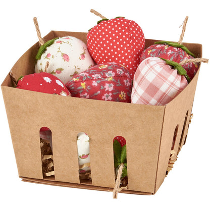 Primitive Spring Fabric Strawberries In Basket Bowl filler 10 pc