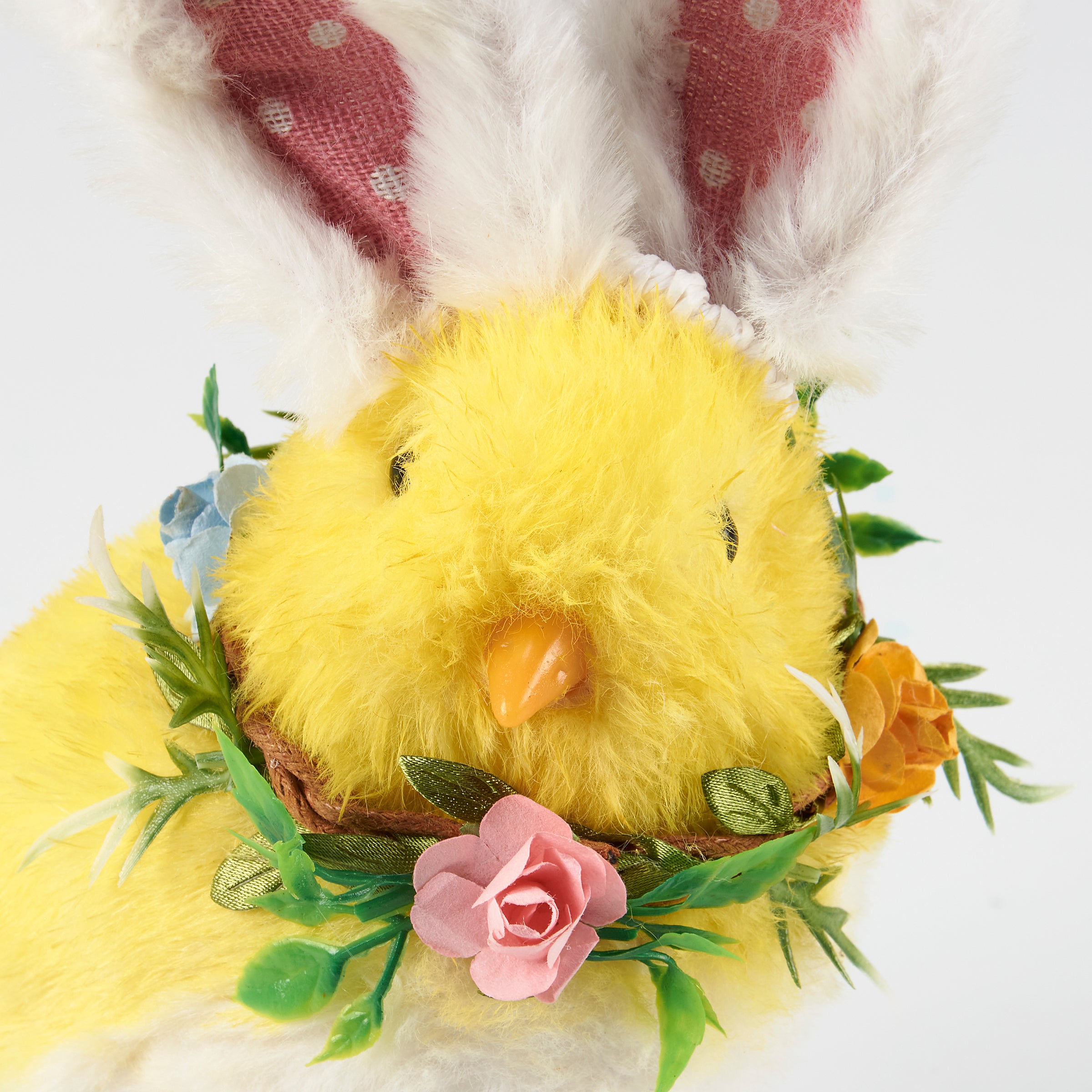 Easter Spring Farmhouse Chick w/ Bunny Ears and Flower Wreath