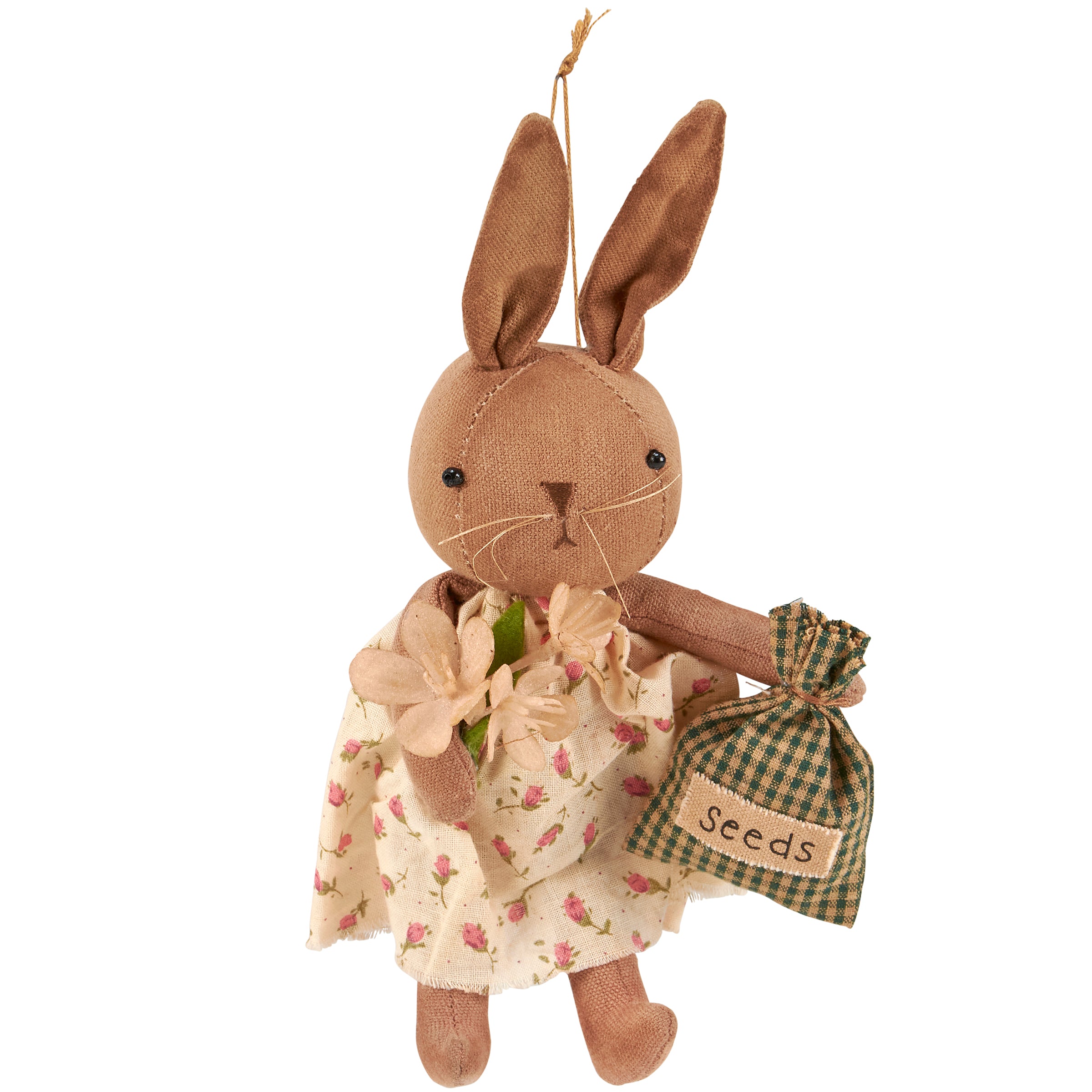 Primitive Spring Easter Girl Bunny Doll w/ Seed Pouch Ornament