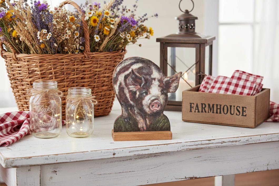 Primitive Farmhouse Wood Pig Cut Out Shelf Sitter - The Primitive Pineapple Collection
