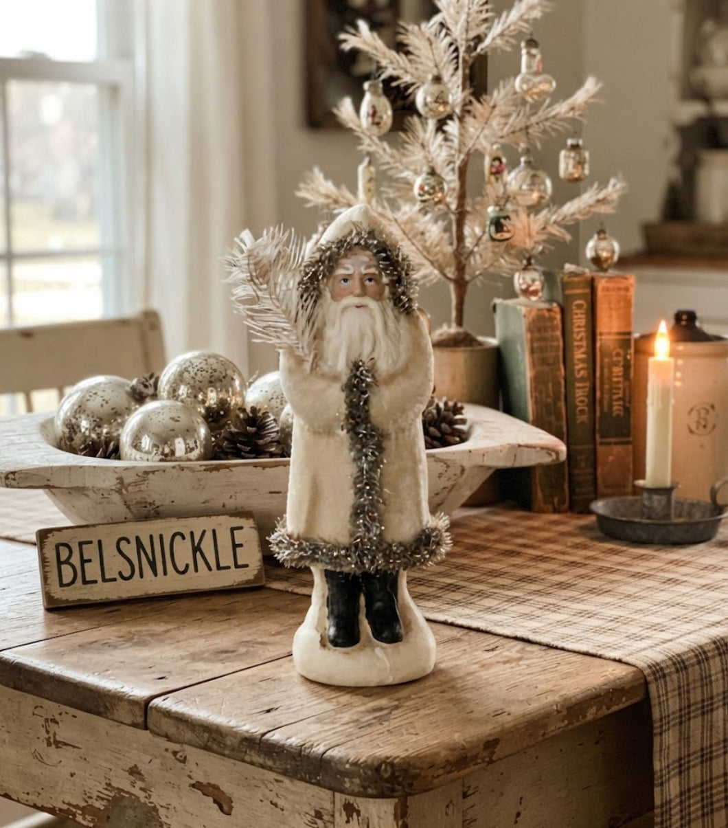 Primitive Ragon House Christmas 8" Ivory Velvet Belsnickle Santa Claus