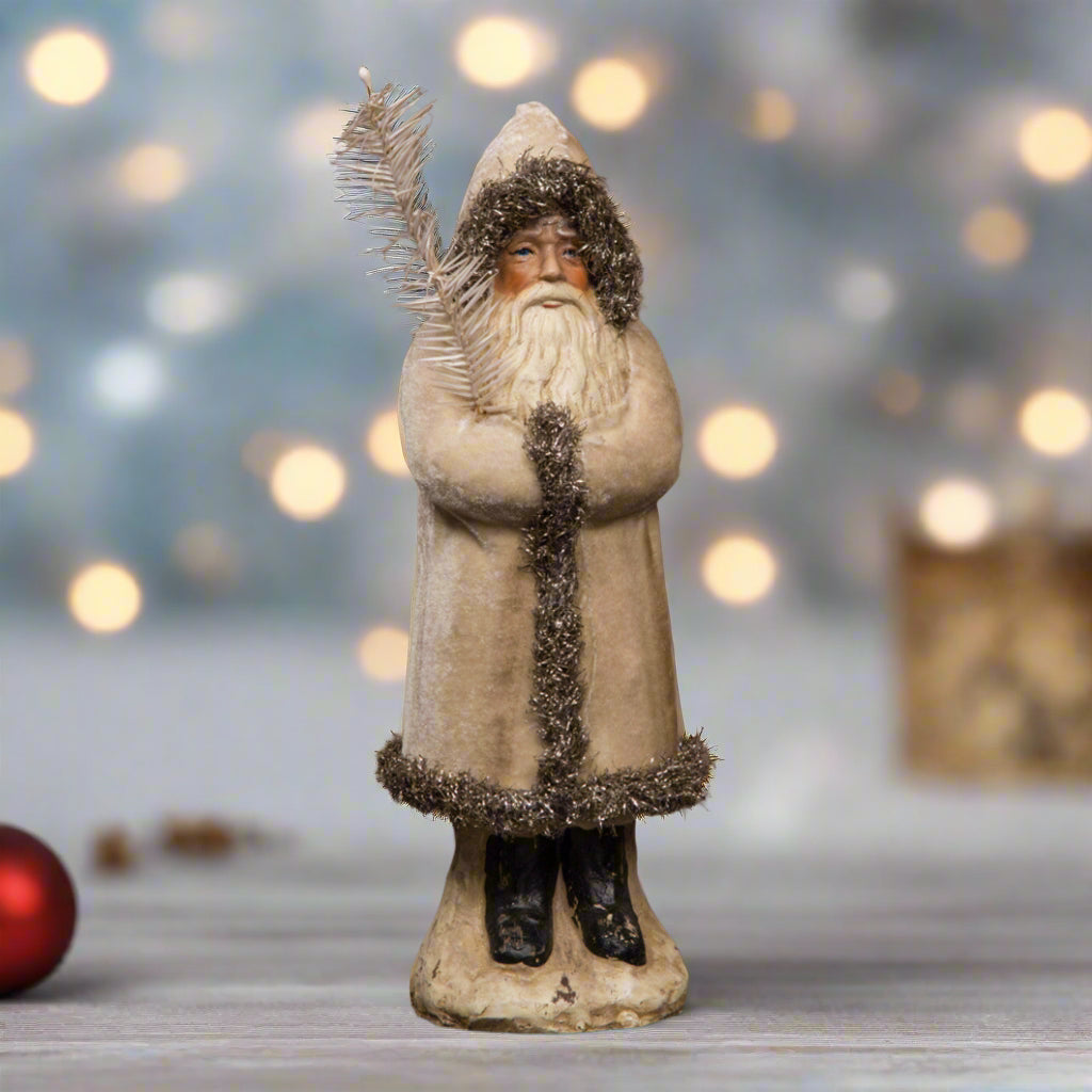 Primitive Christmas Ragon House 12&quot;Ivory Velvet German Belsnickle Santa Goose Feather