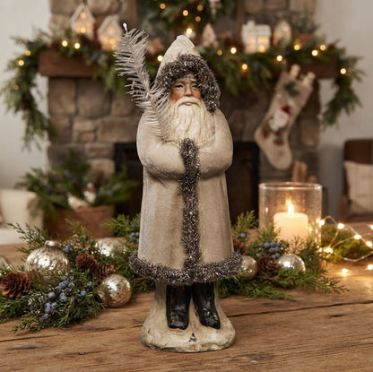 Ragon House Christmas 12.25" Ivory Velvet Belsnickle Santa with Goose Feather - The Primitive Pineapple Collection