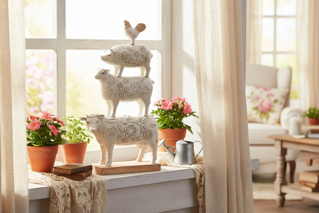 Primitive Spring Stacked Farm Animals Figurine - The Primitive Pineapple Collection
