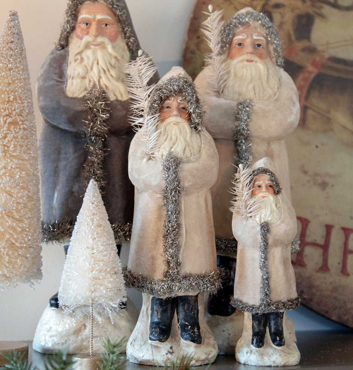 Primitive Christmas Ragon House 12&quot;Ivory Velvet German Belsnickle Santa Goose Feather - The Primitive Pineapple Collection
