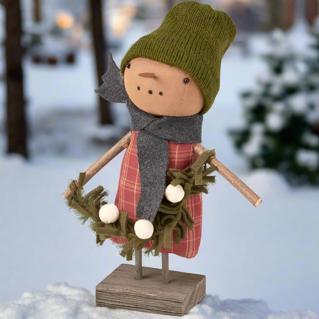 Primitive Country Christmas Snowy Sarah with Snowball Garland Doll - The Primitive Pineapple Collection