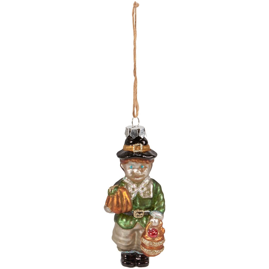 Primitive Fall Thanksgiving Glass Pilgrim Boy Ornament - The Primitive Pineapple Collection