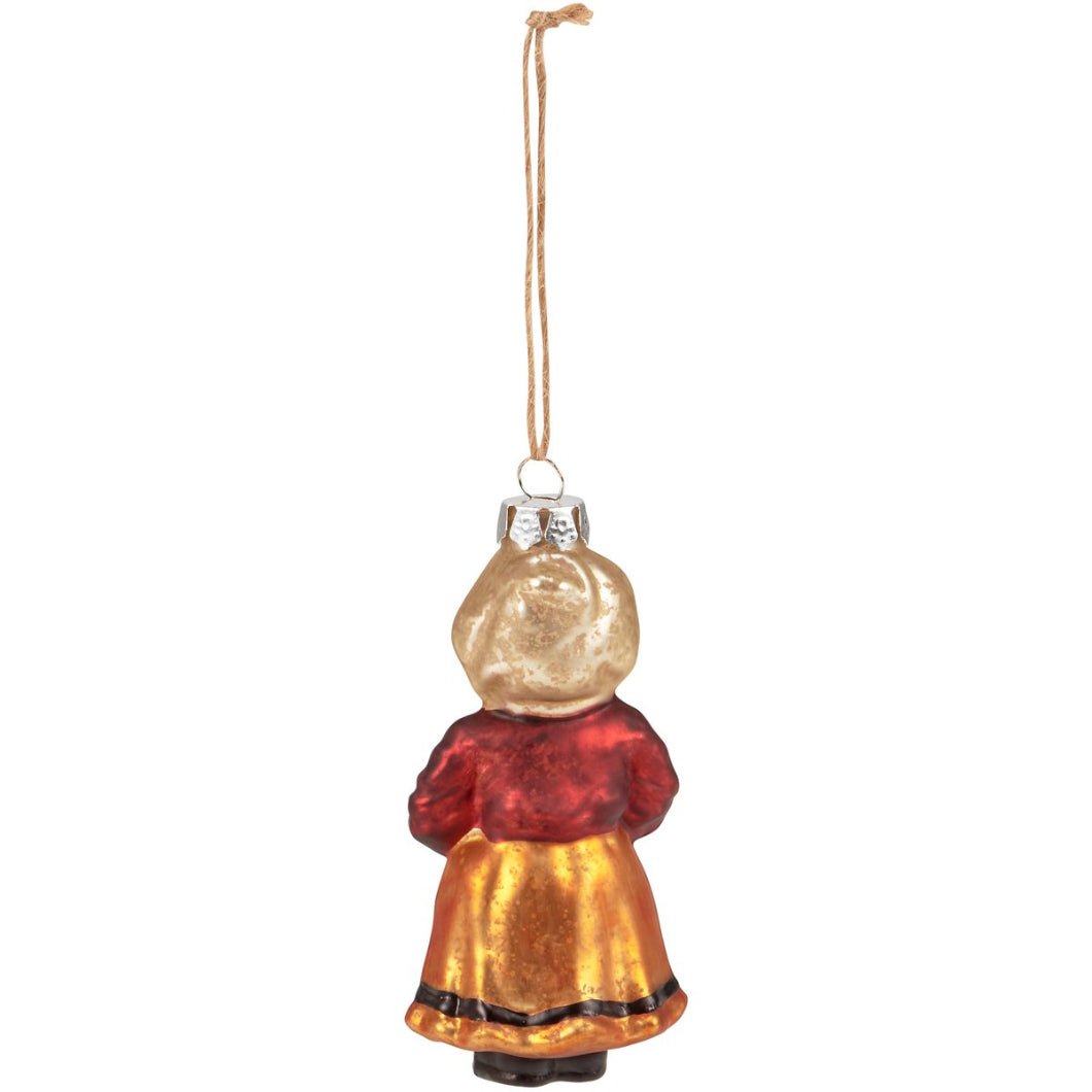 Primitive Fall Thanksgiving Glass Pilgrim Girl Ornament - The Primitive Pineapple Collection