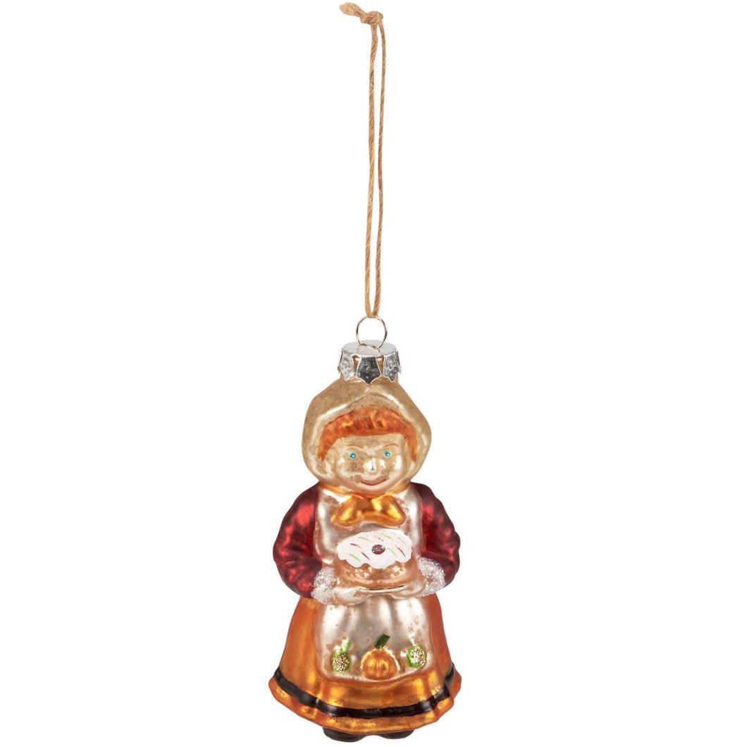 Primitive Fall Thanksgiving Glass Pilgrim Girl Ornament - The Primitive Pineapple Collection