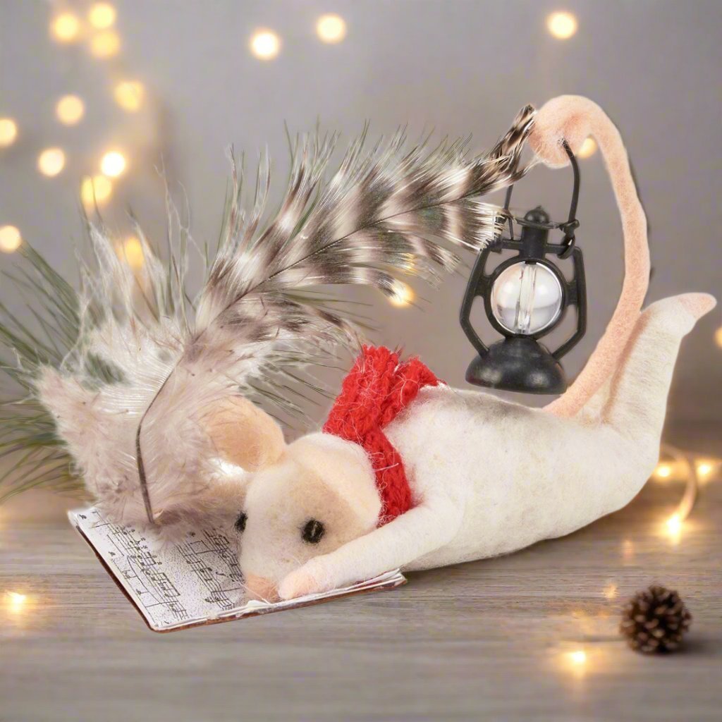 Primitive Christmas Felt Mouse Writing Christmas List Ornament - The Primitive Pineapple Collection