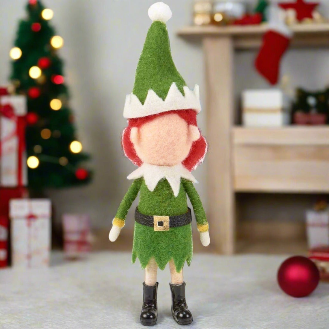 Primitive Christmas Girl Elf with Elf Hat and Boots Doll 7" - The Primitive Pineapple Collection
