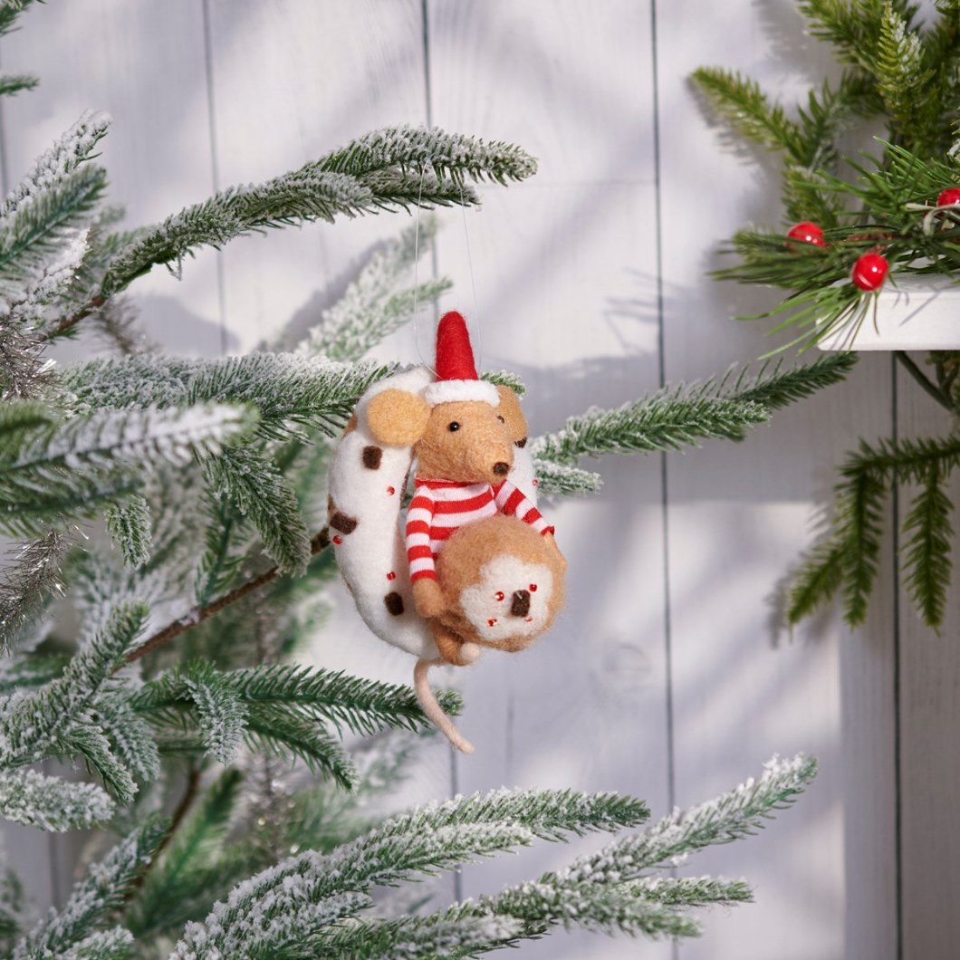 Primitive Country Christmas Felt Donut Mouse Ornament