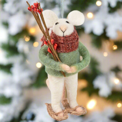 Primitive Country Christmas Felt Snowshoe Mouse Ornament