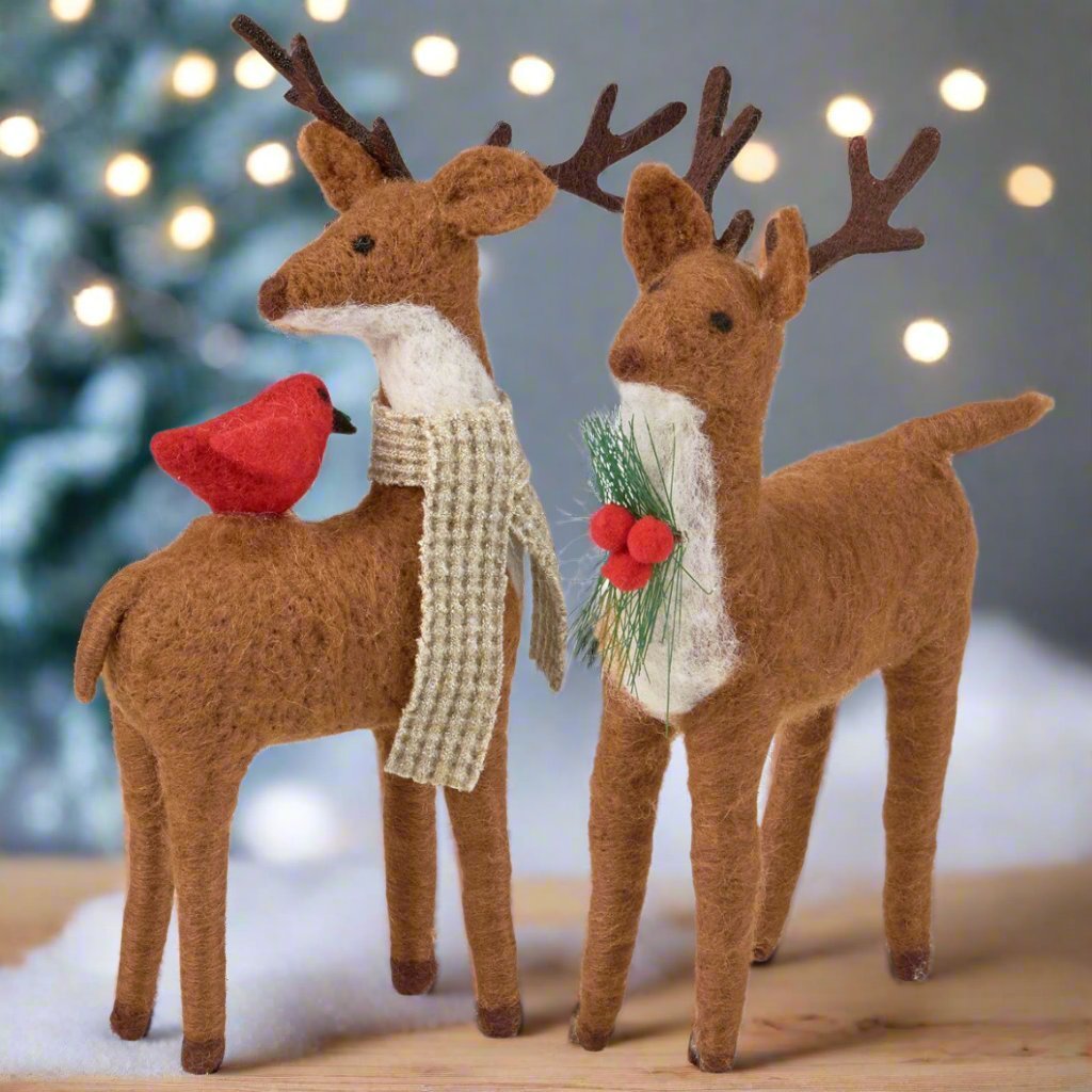 Primitive Country Christmas Felt Primitive Country Christmas Felt 2 pc Reindeer with Cardinal - The Primitive Pineapple Collection