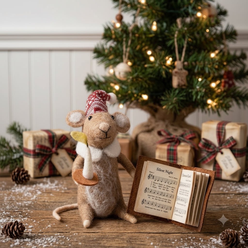 Primitive Christmas Felt Ebenezer Mouse Ornament - The Primitive Pineapple Collection