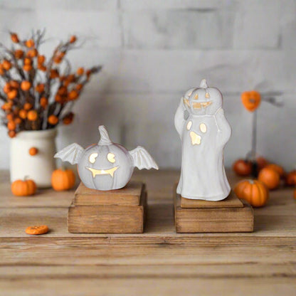 Primitive Halloween Lighted Pumpkin Ghost Figurine - The Primitive Pineapple Collection