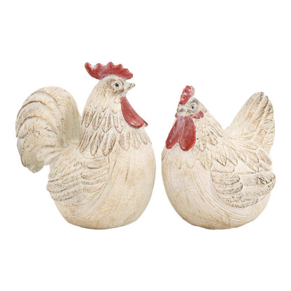 Primitive Farmhouse Small 2 pc Hen &amp; Rooster Figurine Set - The Primitive Pineapple Collection