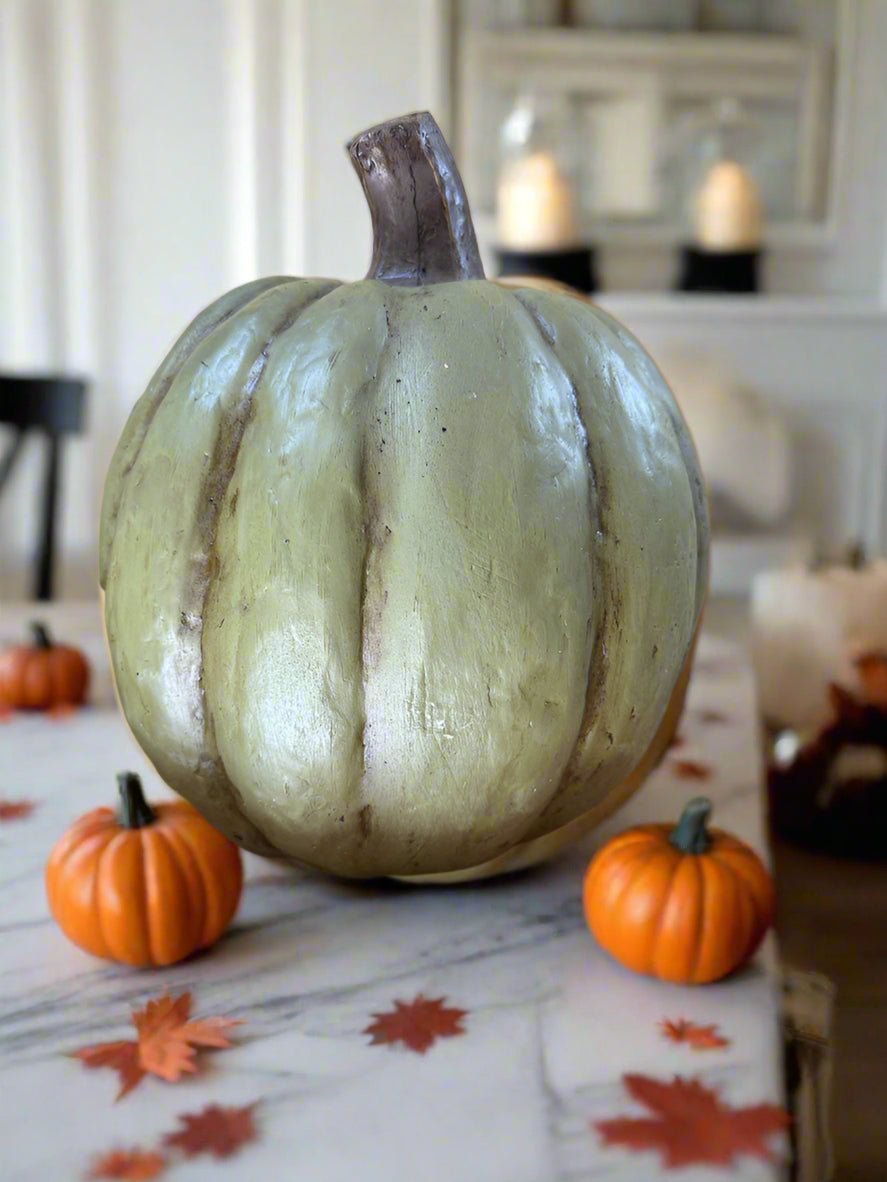Halloween Ragon House Collectable 11” Olive Green Big Mouth Pumpkin DISCOUNTED - The Primitive Pineapple Collection