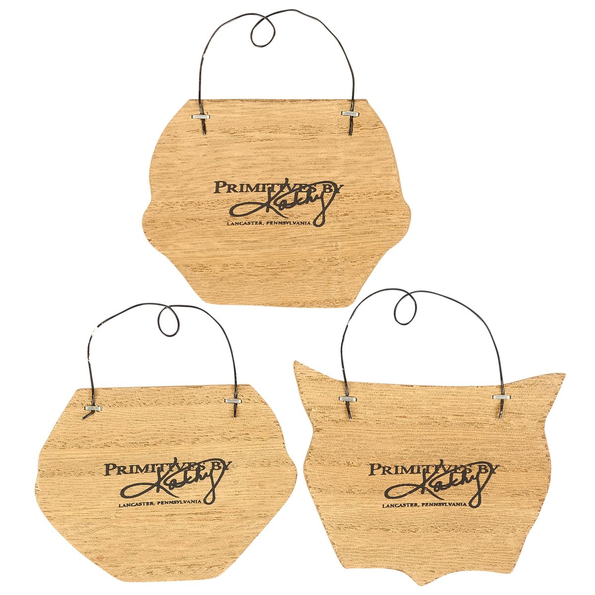 Primitive Rustic Halloween 3" Chunky Wood Halloween Faces Ornament Set 3 pc