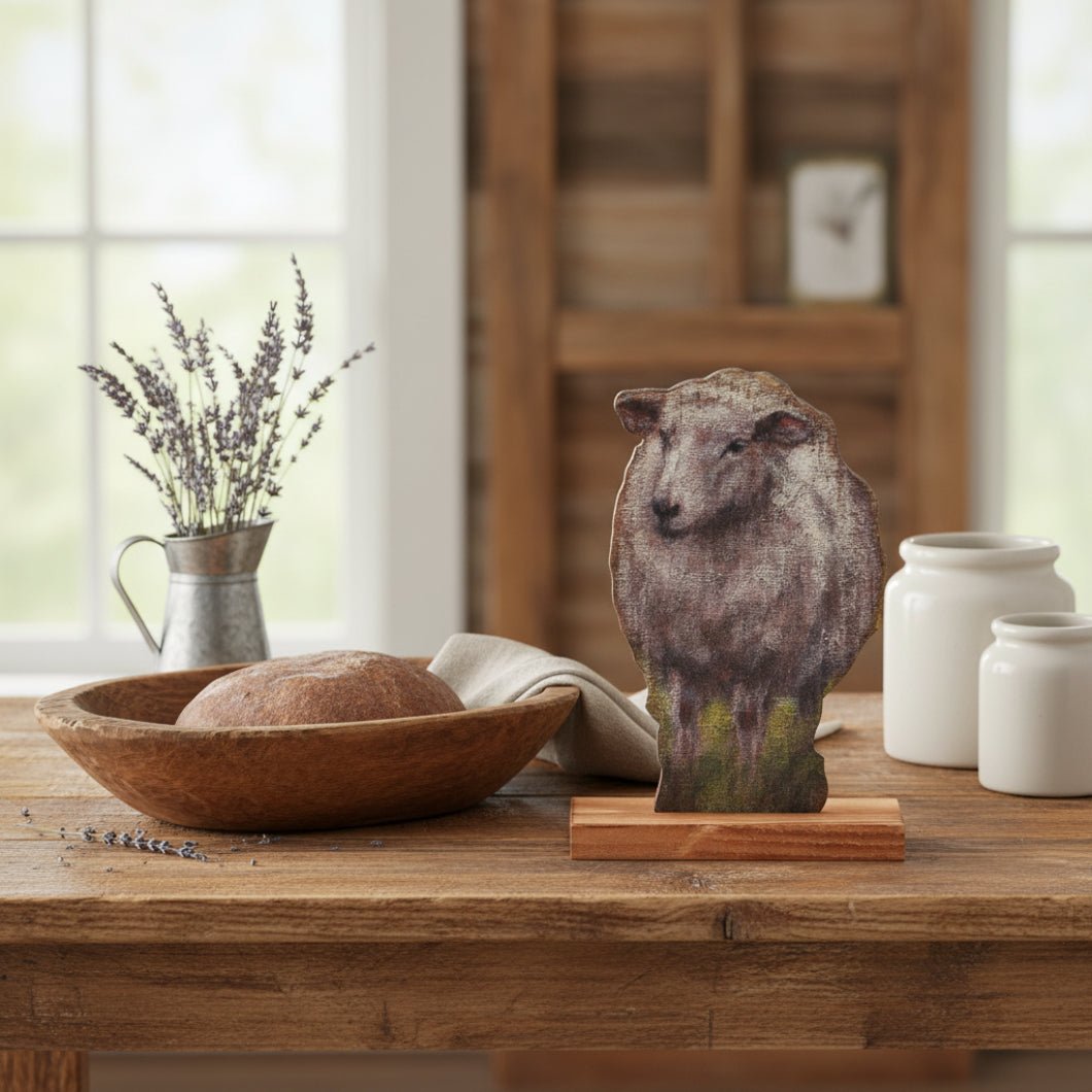 Primitive Farmhouse Wood White Sheep Cut Out Shelf Sitter - The Primitive Pineapple Collection