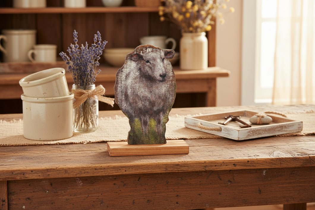 Primitive Farmhouse Wood White Sheep Cut Out Shelf Sitter - The Primitive Pineapple Collection