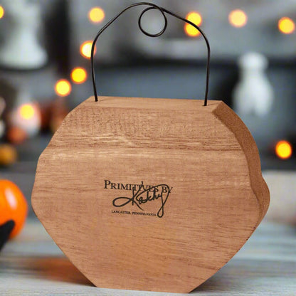 Primitive Rustic Halloween 6&quot; Chunky Wood Jack O Lantern Ornament /Shelf Sitter - The Primitive Pineapple Collection