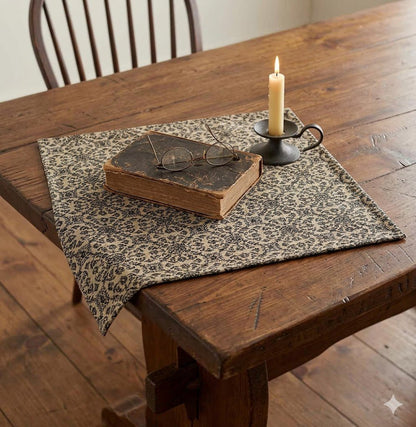 Farmhouse Black Tan Jacquard Table Topper 20x20 - The Primitive Pineapple Collection