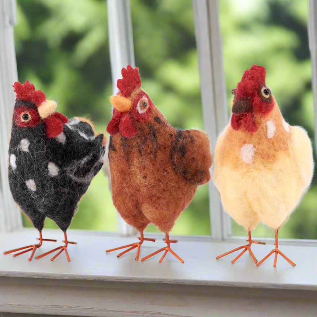 Primitive Farmhouse 3 pc Felt Chickens 4.5" - The Primitive Pineapple Collection