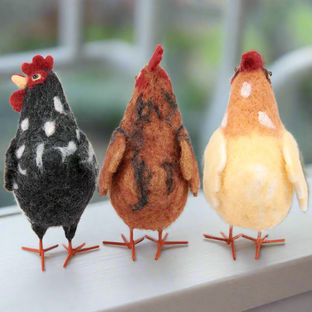 Primitive Farmhouse 3 pc Felt Chickens 4.5&quot;