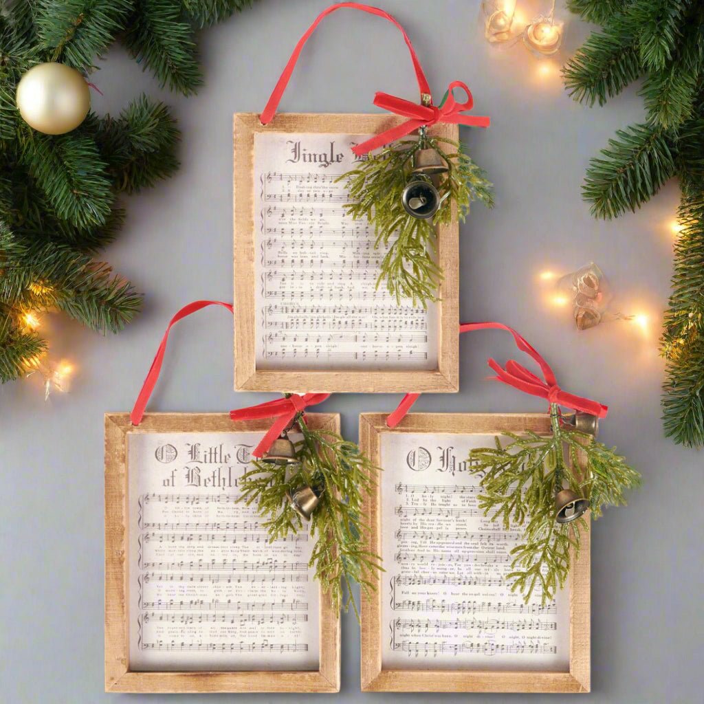 Christmas Vintage Look 4.5&quot; Classic Christmas Carol Ornament 3 pc set - The Primitive Pineapple Collection