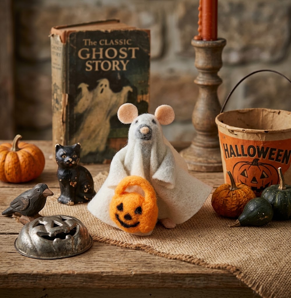 Primitive Country Halloween Felt Ghost Mouse