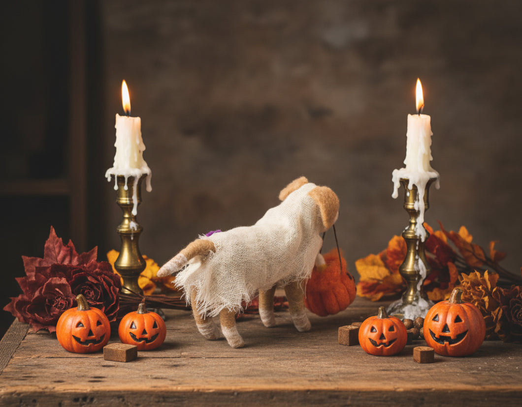 Halloween Trick or Treat Dog Critter | Primitive Folk Art Décor