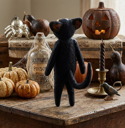 Halloween Skeleton Cat Critter | Primitive Folk Art Décor