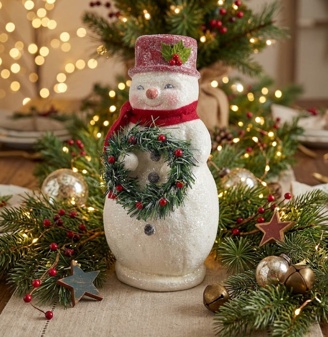Primitive Christmas 12" Snow Woman with Wreath Figurine