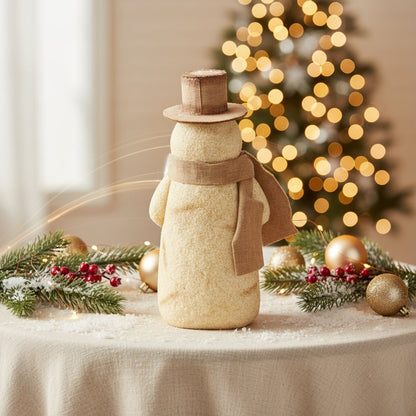 Primitive Christmas Glittery Vintage 8.25&quot; Snowman Figurine with Scarf - The Primitive Pineapple Collection