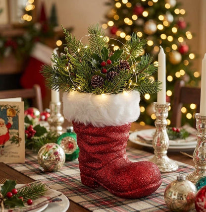 Primitive Christmas 8" Large Glitter Santa Boot - The Primitive Pineapple Collection