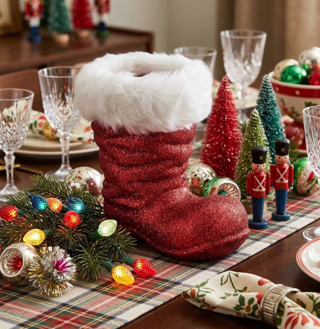 Primitive Christmas 8" Large Glitter Santa Boot - The Primitive Pineapple Collection