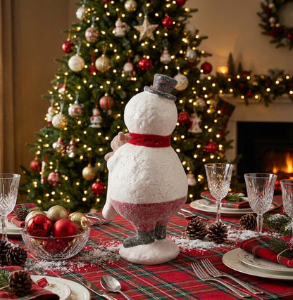 Primitive Christmas 12.5" Snowman With Teddy Figurine