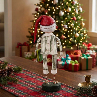 Lori Mitchell Story Time Santa Figurine with Book &amp; Stocking Cap, 8" - The Primitive Pineapple Collection