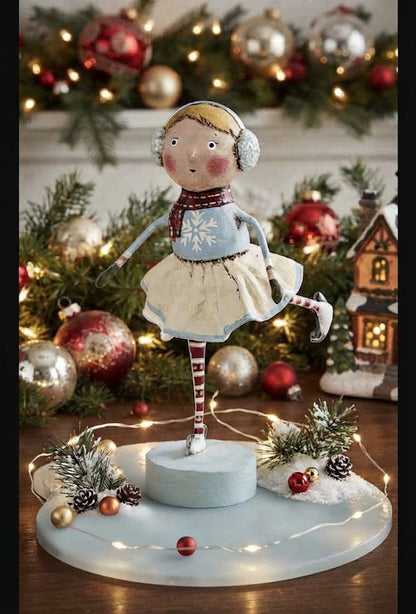 Lori Mitchell Skating Katie Girl Figurine, 6.5" - The Primitive Pineapple Collection