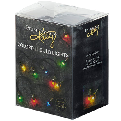 Christmas Colorful Bulb String Lights — 10 Count, 36" Timer - The Primitive Pineapple Collection