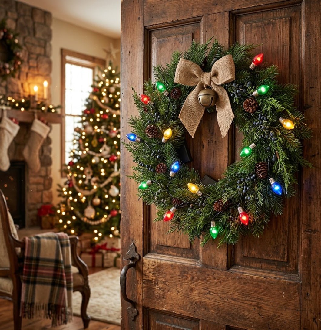 Christmas Colorful Bulb String Lights — 10 Count, 36" Timer - The Primitive Pineapple Collection