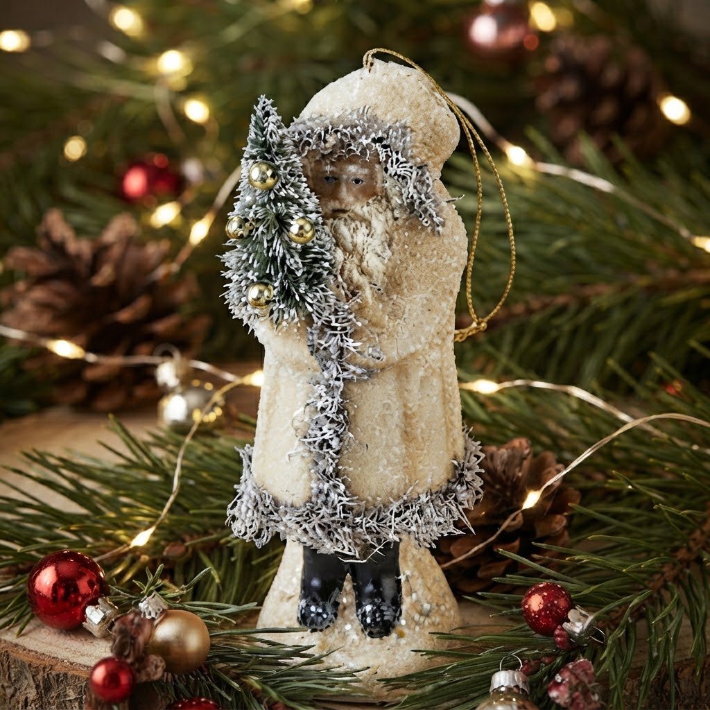 Christmas 5.75" Tinsel German Santa Ornament Figurine