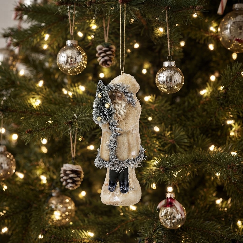Christmas 5.75" Tinsel German Santa Ornament Figurine